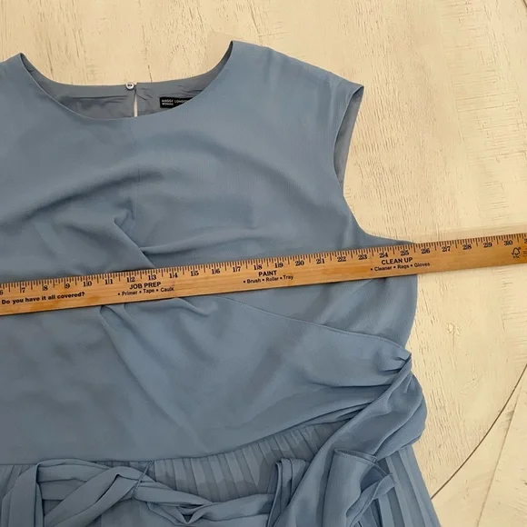 Sky Blue Pleated Faux Wrap Dress Maggie London Size 24-W - Picture 5 of 10